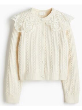 H&M Cream Cable Knit Cardigan with Lace Collar